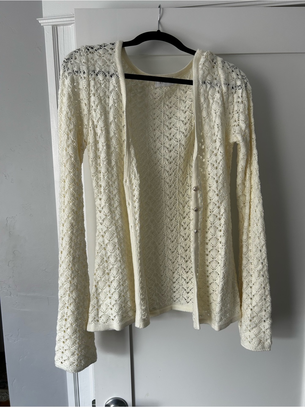 Meshki Openwork Knit Button-Front Cardigan Sweater - Cream